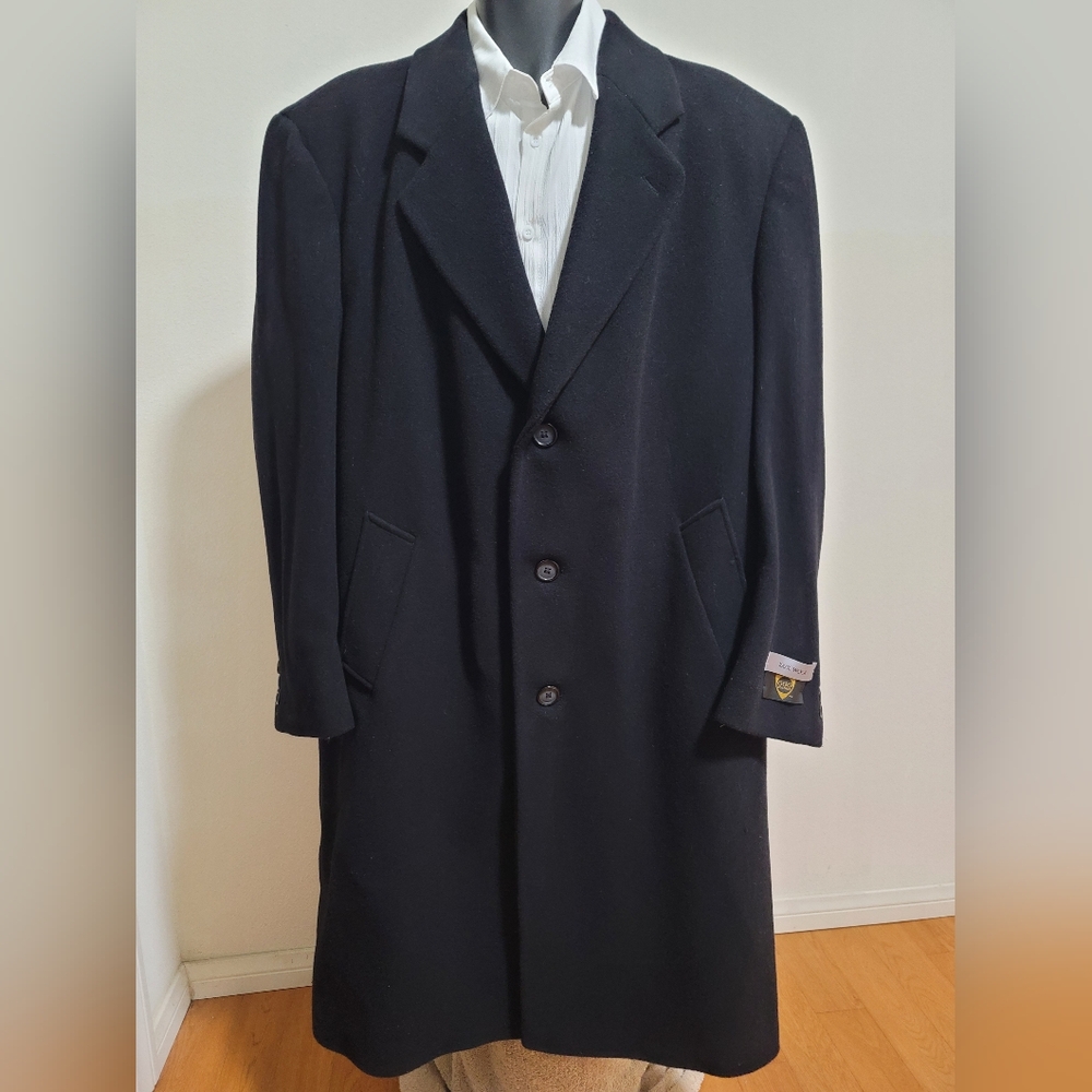 Classic Black Men's Wool Trench Coat